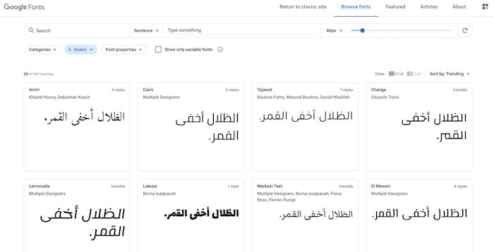 sélection police multilingue Google Fonts