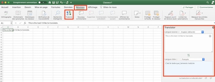Traduction Excel sur Mac