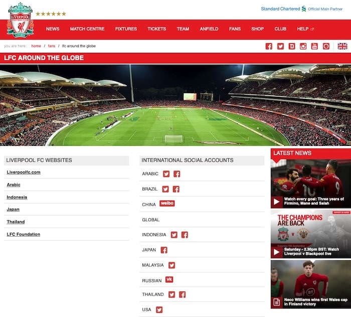 site web Liverpool FC