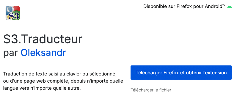 extension traduction S3 Traducteur pour Firefox