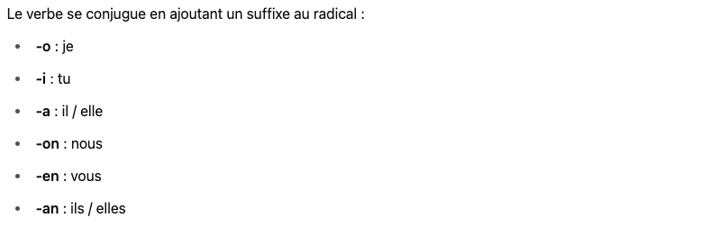 Création de la conjugaison de la langue inventée