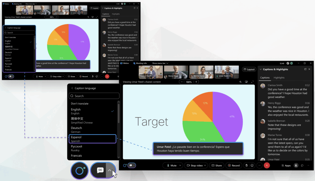 cisco webex traduction simultanee visioconference