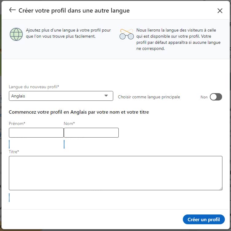 Comment traduire son profil LinkedIn : entrer les informations du profil dans la langue supplémentaire