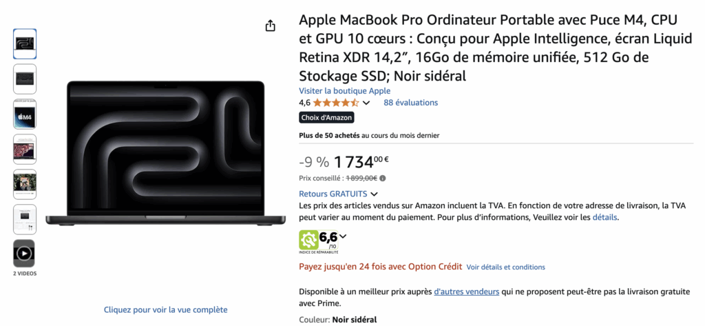 fiche produit amazon